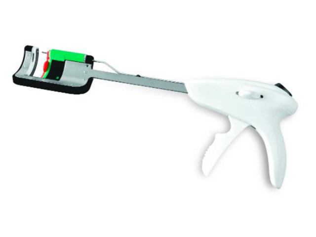 disposable curved cutter stapler and cartridge